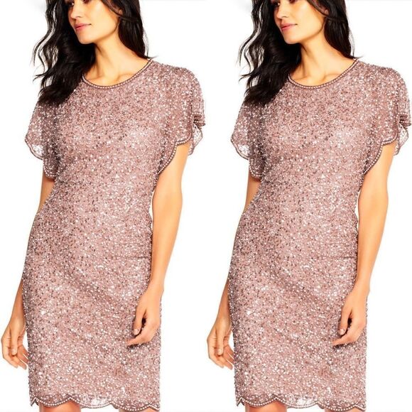 💯 ADRIANNA PAPELL Short Beaded Dress - Picture 1 of 10